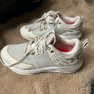 Under Armour Mesh Sneakers in White and Gold